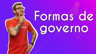 "Formas de governo" escrito sobre fundo roxo ao lado da imagem do professor