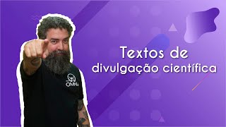 "Textos de divulgação científica" escrito sobre fundo roxo ao lado da imagem do professor