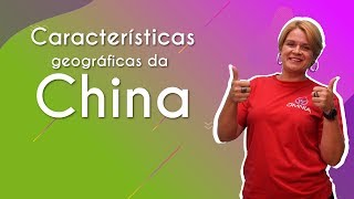 "Características geográficas da China" escrito sobre fundo colorido ao lado da imagem da professora