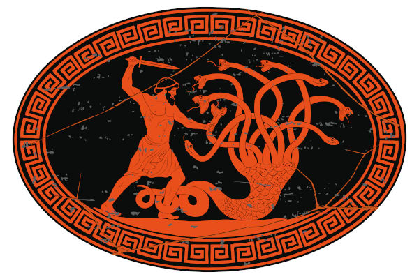 Ilustração de Hércules atacando hidra