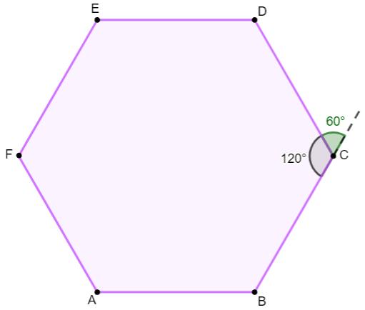 Hexágono com indicação de um de seus ângulos externos.