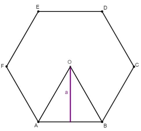 Hexágono regular com o apótema traçado em roxo.