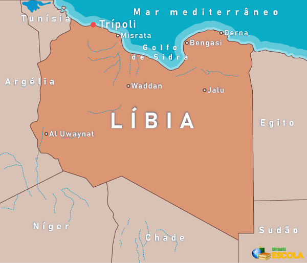 Mapa da Líbia.