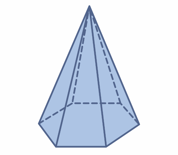 Pirâmide azul com base hexagonal.