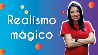 Professora ao lado do texto"Realismo mágico".