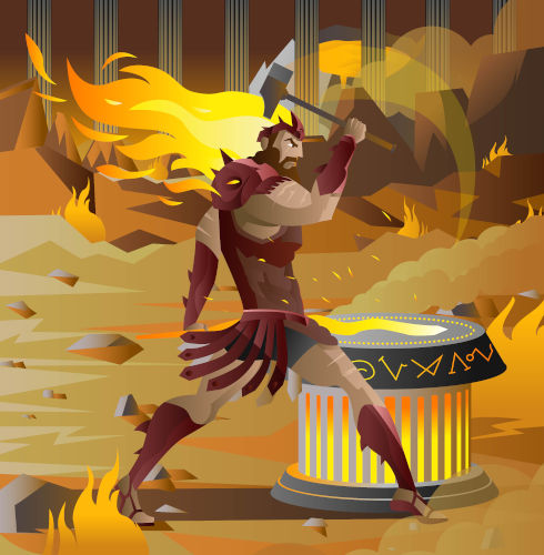 Ilustração de Hefesto, deus da metalurgia na Grécia Antiga