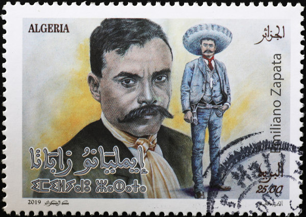 Emiliano Zapata representado em um selo postal.
