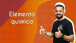 "Elemento químico" escrito sobre fundo laranja ao lado da imagem do professor