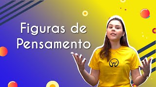"Figuras de Pensamento" escrito sobre fundo colorido ao lado da imagem da professora
