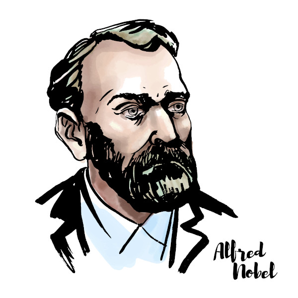 Ilustração do químico e inventor sueco Alfred Nobel.
