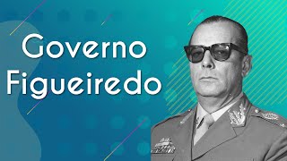 Texto"Governo Figueiredo" ao lado do retrato de Governo Figueiredo em fundo azul.