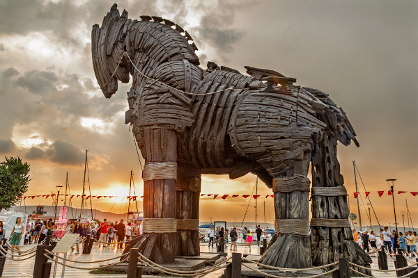Representação do Cavalo de Troia em Canakkale, na Turquia. 