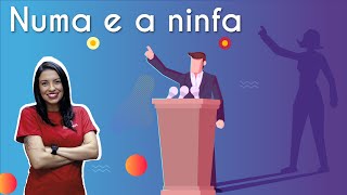 Escrito "Numa e a ninfa", obra de Lima Barreto, ao lado da professora e uma representação gráfica de um homem no pódio, sendo sua sombra uma mulher.