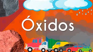 "Óxidos" escrito sobre ilustração de vários carros emitindo poluição