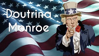 Texto"Doutrina Monroe" próximo a uma representação do que é Doutrina Monroe.
