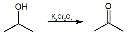 Esquema da reação de oxidação do propan-2-ol a propanona