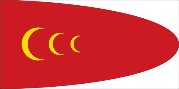 Bandeira da Tunísia Otomana, com três crescentes em amarelo. 