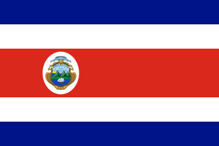 Bandeira da Costa Rica, nas cores azul, branca e vermelha.