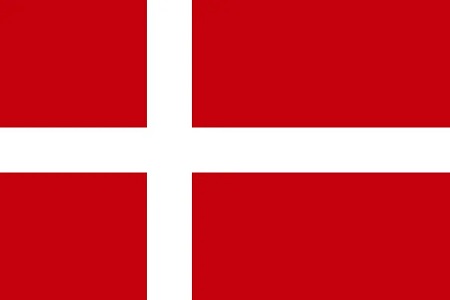 Bandeira da Dinamarca, nas cores vermelha e branca. 