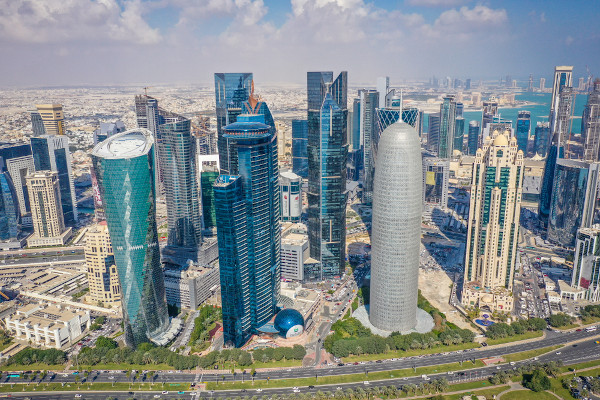  Vista aérea de Doha, capital do Catar, país-sede da Copa do Mundo 2022.
