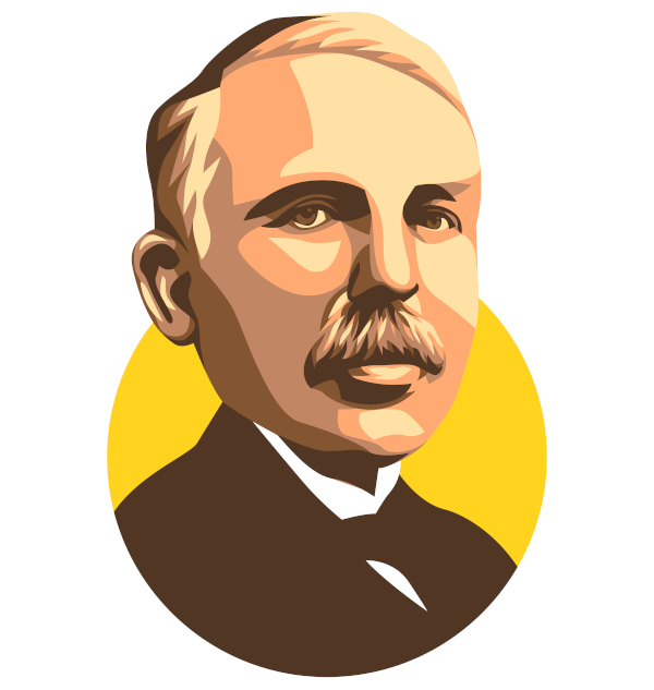 Ilustração de Ernest Rutherford, o criador do modelo atômico conhecido como sistema planetário.