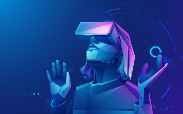 Imagem conceitual de realidade virtual aliando ciência e tecnologia.