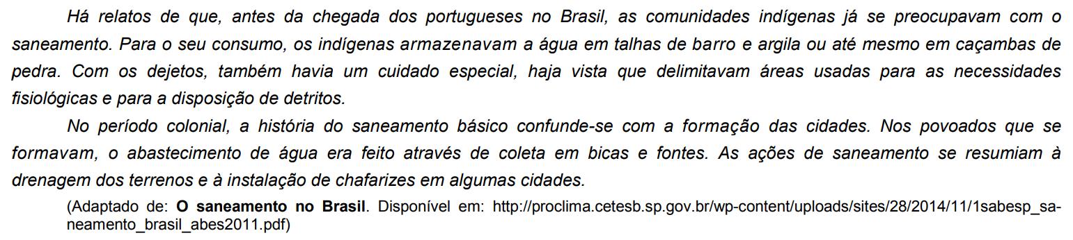 Texto sobre o saneamento básico no Brasil.
