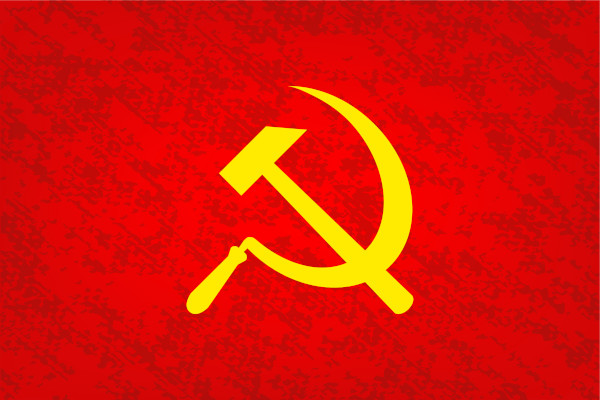 Símbolo do comunismo: foice e martelo sobrepostos em fundo vermelho.