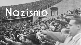 "A história do Nazismo" escrito sobre imagem de pessoas fazendo saudação nazista