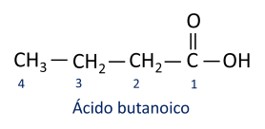 Fórmula estrutural do ácido butanoico