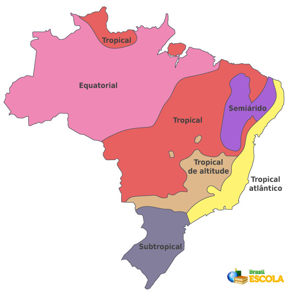 Mapa com os tipos de clima do Brasil