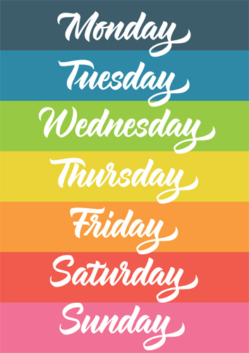 Os sete dias da semana em inglês.