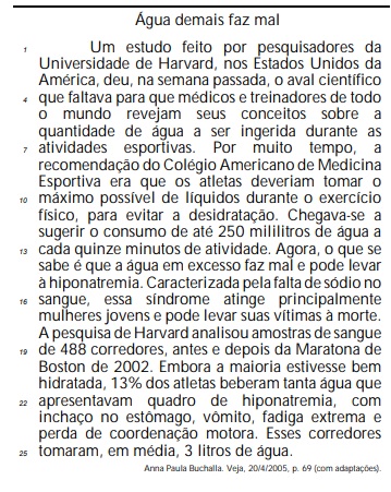 Texto sobre excesso de água, de Anna Paula Buchala, adaptado para questão sobre palavras proparoxítonas.