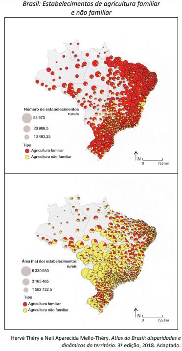 Mapa sobre os estabelecimentos de agricultura familiar e não familiar, presente em uma questão da Fuvest.