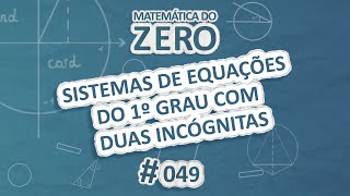 Texto"Matemática do Zero | Sistema de equações" em fundo azul.