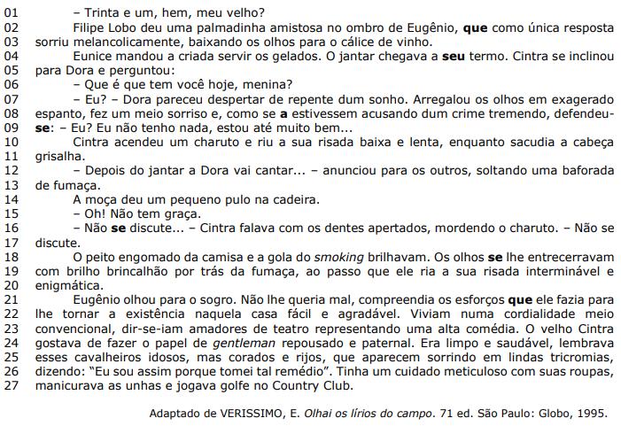 Trecho adaptado, de Érico Veríssimo, para questão sobre os pretéritos perfeito e imperfeito do indicativo.