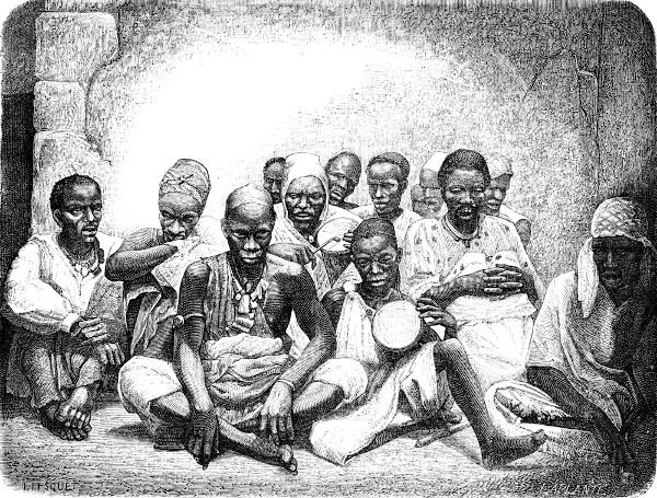  Contadores de história, da ilha de Gorée, no Senegal, em 1872, como representação da origem da literatura africana.