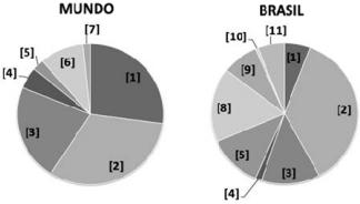 Gráficos representando a matriz energética do mundo e do Brasil em uma questão da Unicamp.