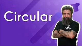 "Circular" escrito sobre fundo roxo ao lado da imagem do professor
