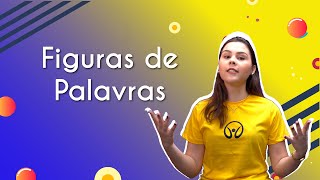 "Figuras de Palavras" escrito sobre fundo colorido ao lado da imagem da professora