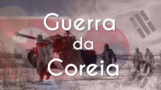 Texto"Guerra da Coreia" próximo a uma representação do que foi a Guerra da Coreia.