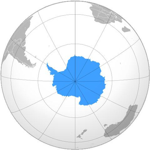 Mapa indicando a localização da Antártida no mundo.