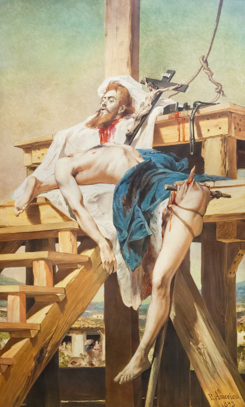  Pintura retratando o corpo de Tiradentes esquartejado; o Dia de Tiradentes homenageia o dia de sua morte.