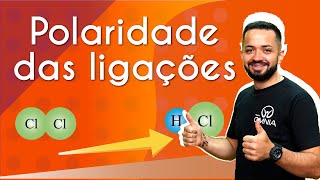 Professor ao lado do escrito "Polaridade das ligações" em fundo laranja.