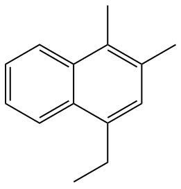 Estrutura utilizada na nomenclatura do hidrocarboneto 4-etil-1,2-dimetilnaftaleno, um aromático.
