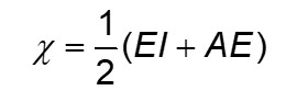 Fórmula de Mulliken para calcular a eletronegatividade. 
