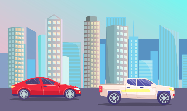 Ilustração representando a velocidade relativa de afastamento entre dois carros que se movimentam no mesmo sentido.