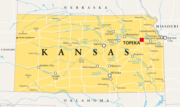 Mapa do estado do Kansas.