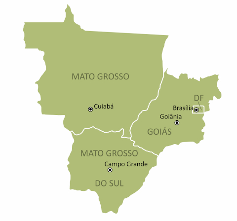 Mapa dos estados do Centro-Oeste