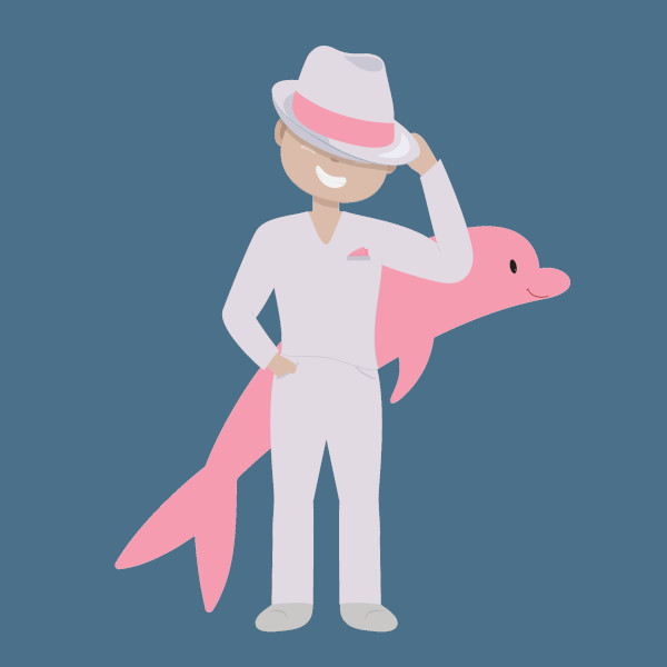 Ilustração do boto-cor-de-rosa na forma de homem, o protagonista de umas das principais lendas indígenas.
